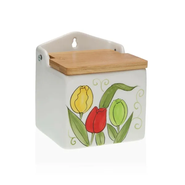 Sālstrauciņš ar Vāku Versa Keramika Bambuss Dolomite Tulpe 10 x 12,5 x 11 cm