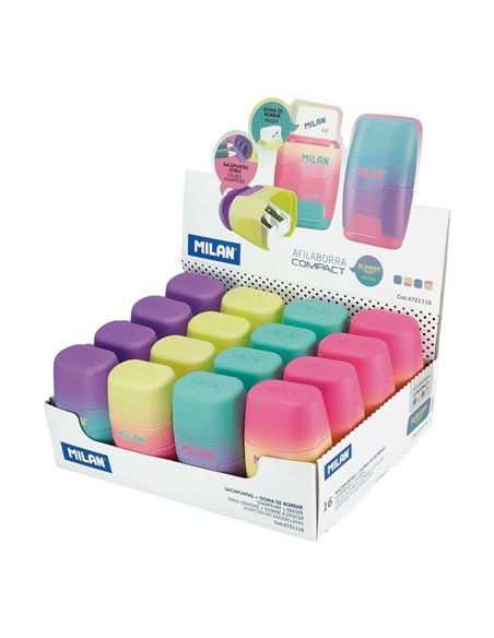 Eraser and Pencil Sharpener Set Milan Compact Sunset Multicolour (16 Units)