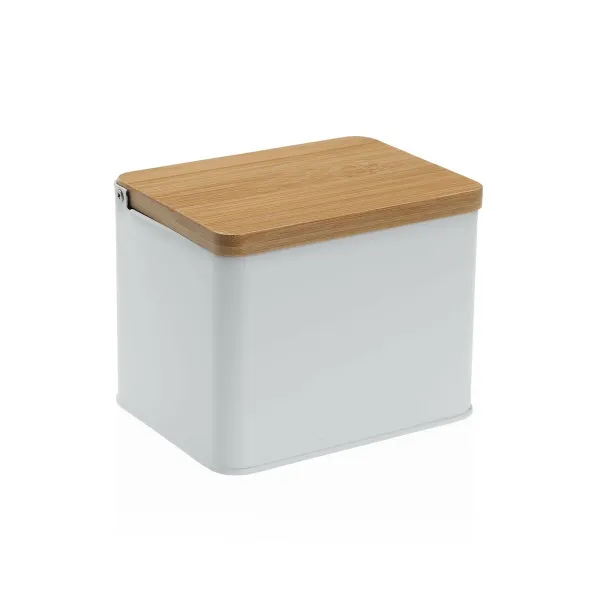 Солонка с крышкой Versa Белый Металл Бамбук 11 x 11 x 14 cm