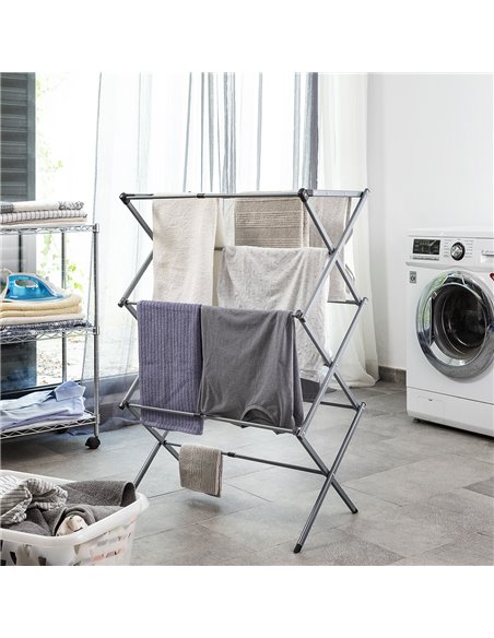 Folding and Extendable Metal Clothes Dryer with 3 Levels Cloxy InnovaGoods 11 Bars