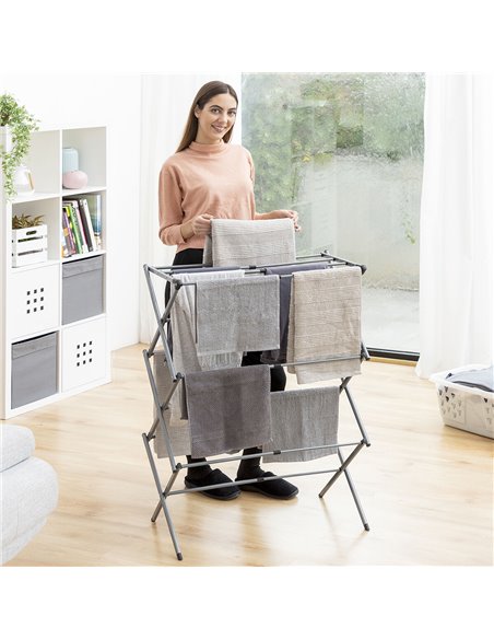 Folding and Extendable Metal Clothes Dryer with 3 Levels Cloxy InnovaGoods 11 Bars