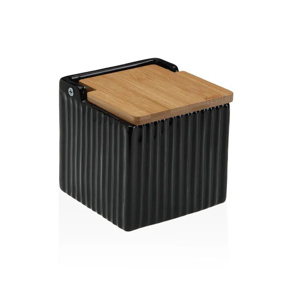 Солонка с крышкой Versa Чёрный Керамика Бамбук Dolomite 11 x 11 x 11 cm