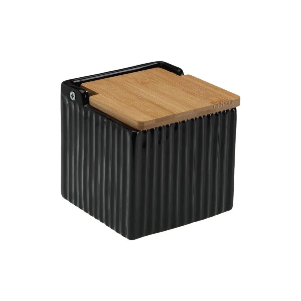 Солонка с крышкой Versa Чёрный Керамика Бамбук Dolomite 11 x 11 x 11 cm