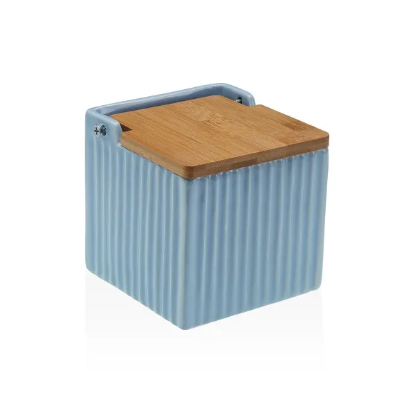 Salt Shaker with Lid Versa Blue Ceramic Bamboo Dolomite 11 x 11 x 11 cm