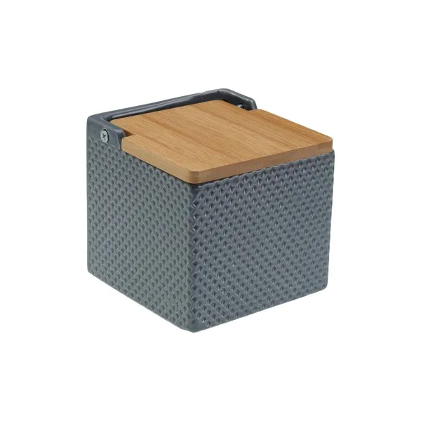 Salt Shaker with Lid Versa Grey Ceramic Bamboo Dolomite 11 x 11 x 11 cm