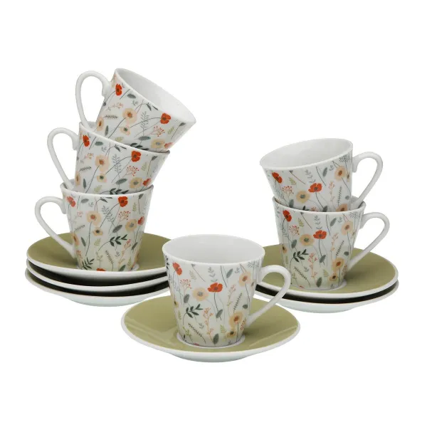 Setti 6 kuppia lautasilla Versa verdi Posliini