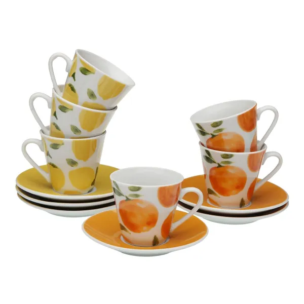 6 puodelių rinkinys su lėkštute Versa Oranžinė Porcelianas Citrinos