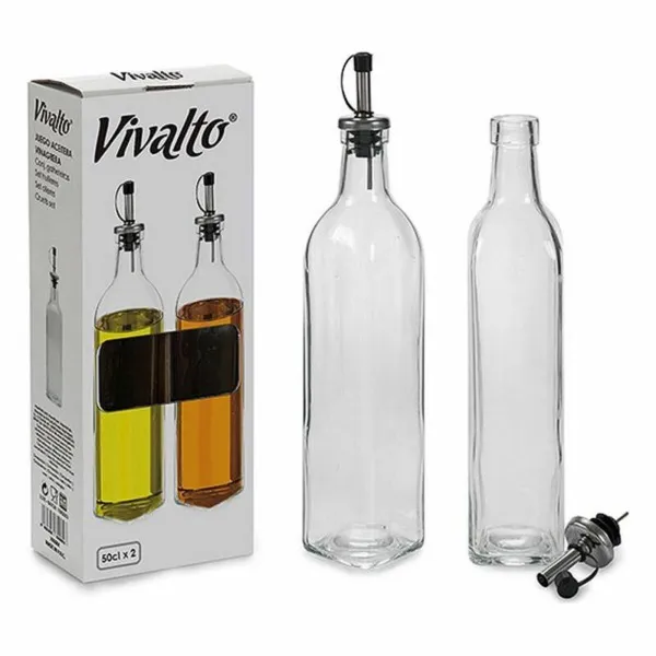 Oil and Vinegar Set Vivalto Transparent Glass Silicone Crystal 500 ml 5,7 x 29,5 x 5,7 cm 12 x 31 x 6 cm 2 Units