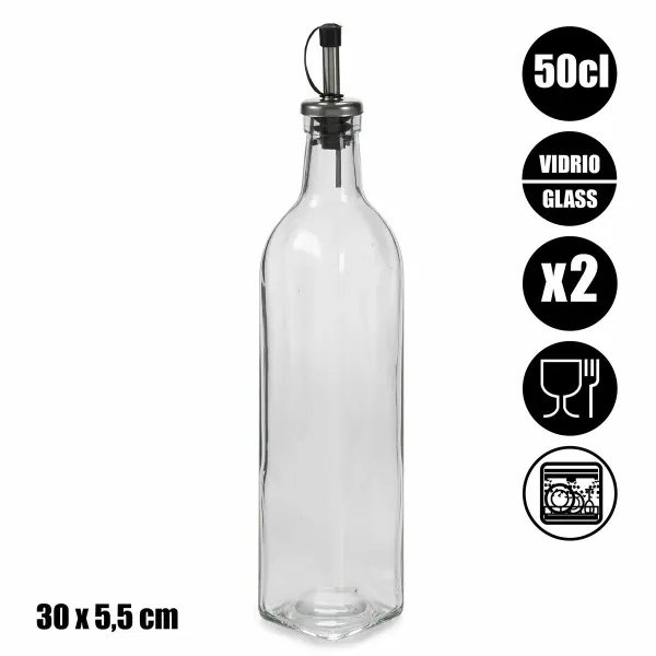 Oil and Vinegar Set Vivalto Transparent Glass Silicone Crystal 500 ml 5,7 x 29,5 x 5,7 cm 12 x 31 x 6 cm 2 Units