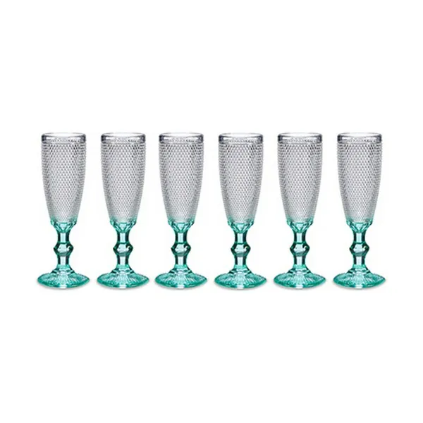 Champagne glass Vivalto Transparent Turquoise Glass 185 ml Points (6 Units)