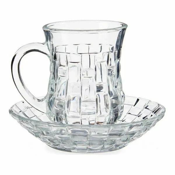 Set of Mugs with Saucers Vivalto Transparent Glass 125 ml (4 Units)