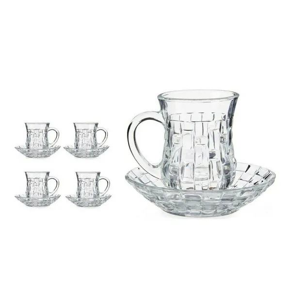 Set of Mugs with Saucers Vivalto Transparent Glass 125 ml (4 Units)