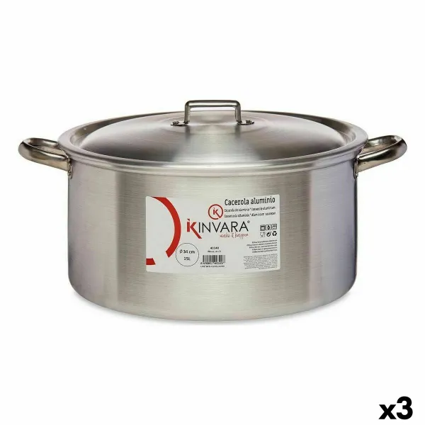Кастрюля с крышкой Kinvara Серебристый 15 L 46 x 21 x 37 cm (3 штук)