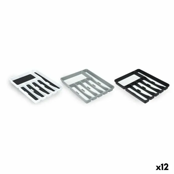 Cutlery Organiser Kinvara White Black Grey Natural rubber polypropylene TPR 32,5 x 4,5 x 40,5 cm (12 Units)