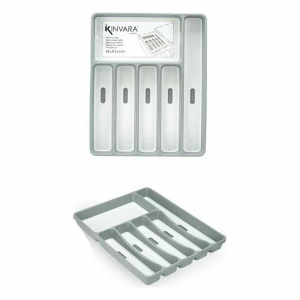Cutlery Organiser Kinvara White Black Grey Natural rubber polypropylene TPR 32,5 x 4,5 x 40,5 cm (12 Units)
