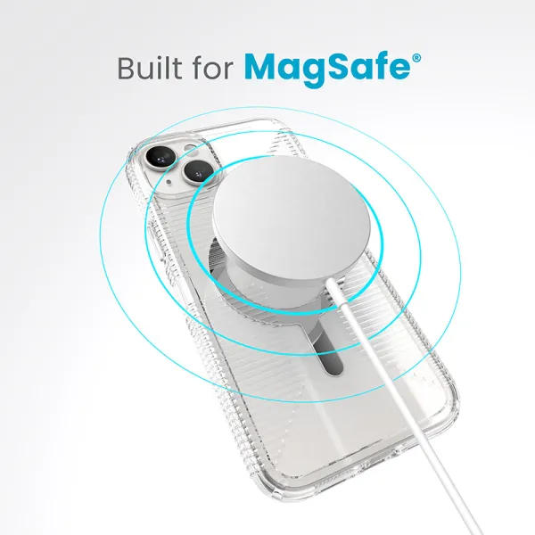 Speck Gemshell Grip + MagSafe - Case for iPhone 15 Plus / iPhone 14 Plus (Clear / Chrome Finish)