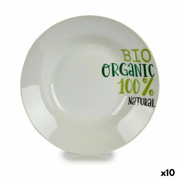 Deep Plate Organic White Green Porcelain Printed Ø 20,6 cm 20,5 x 4 x 20,5 cm (10 Units)