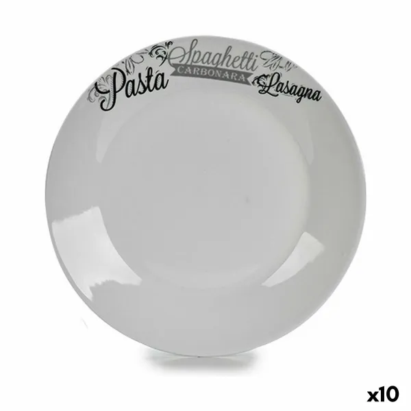 Litteä Lautanen Valkoinen Musta Posliini Printattu Massa Ø 24,4 cm 24 x 2,6 x 24 cm (10 osaa)