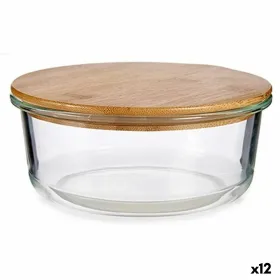 Round Lunch Box with Lid Vivalto Transparent Bamboo Borosilicate Glass (12 Units)