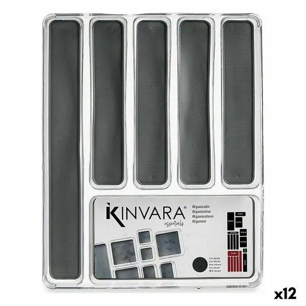Stalo įrankių dėklas Kinvara Pilka Skaidrus Silikoninis Plastmasinis TPR Perdirbtas plastikas 32,3 x 4,5 x 40 cm (12 vnt.)