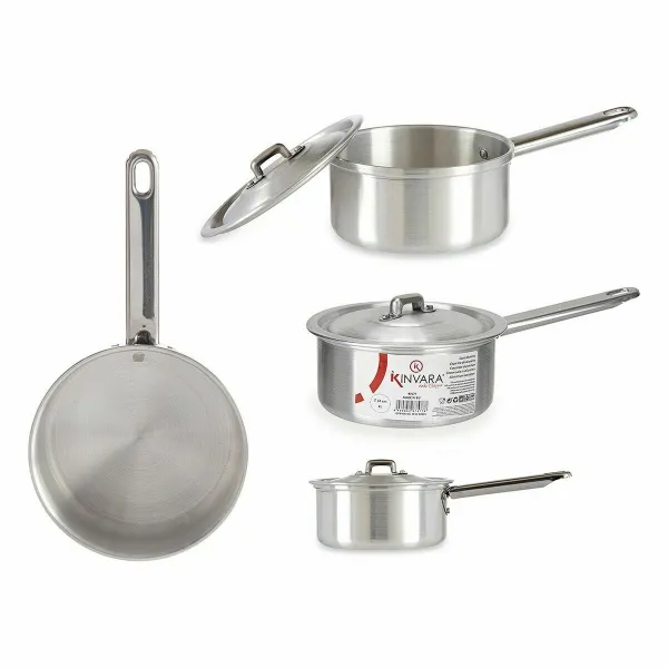 Saucepan with Lid Kinvara Silver Aluminium Ø 14 cm 1 L 28 x 9 x 16 cm 16 x 9 x 28 cm (10 Units)
