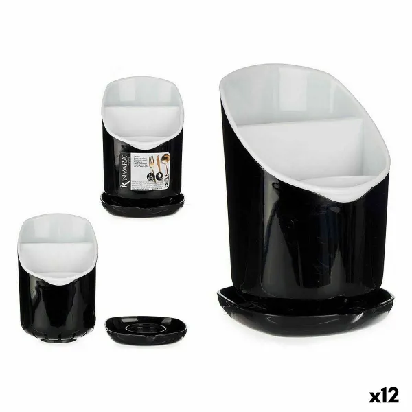 Cutlery Drainer Kinvara White Black Plastic 12 x 19 x 12,5 cm Dinner suit (12 Units)