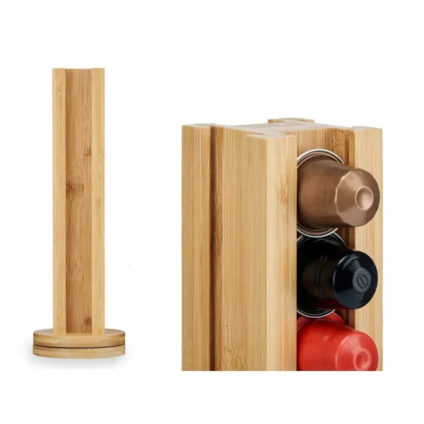 Stand for 36 Coffee Capsules Kinvara Bamboo 11 x 11 x 34 cm 11 x 30,5 x 11 cm Rotating (6 Units)