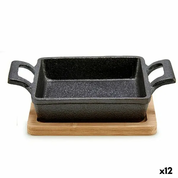 Casserole Dish for Serving Tapas Kinvara Brown Black Wood Bamboo Iron 19 x 5 x 14 cm 14 x 5 x 18,5 cm (12 Units)