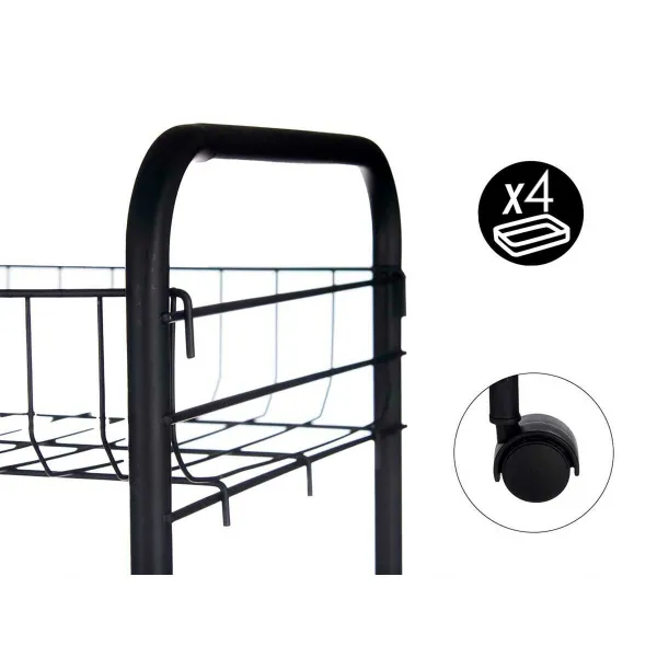 Vegetable trolley Kinvara Black Metal polypropylene Plastic 37 x 27 x 63 cm 26,5 x 56 x 8,5 cm (4 Units)