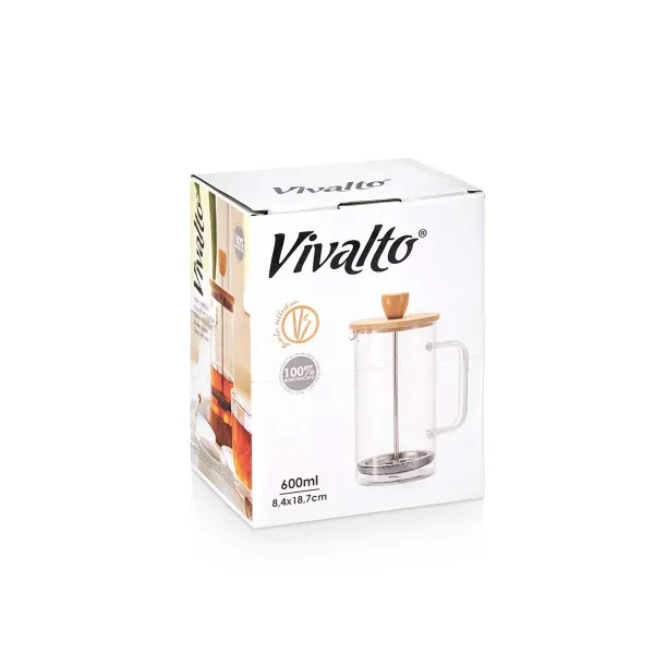 Teapot Vivalto Natural Glass Bamboo Borosilicate Glass 600 ml