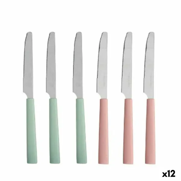 Veitsisetti Kinvara Vihreä Pinkki Hopeinen Ruostumaton teräs Muovinen 9 x 28,3 x 3 cm (12 osaa)