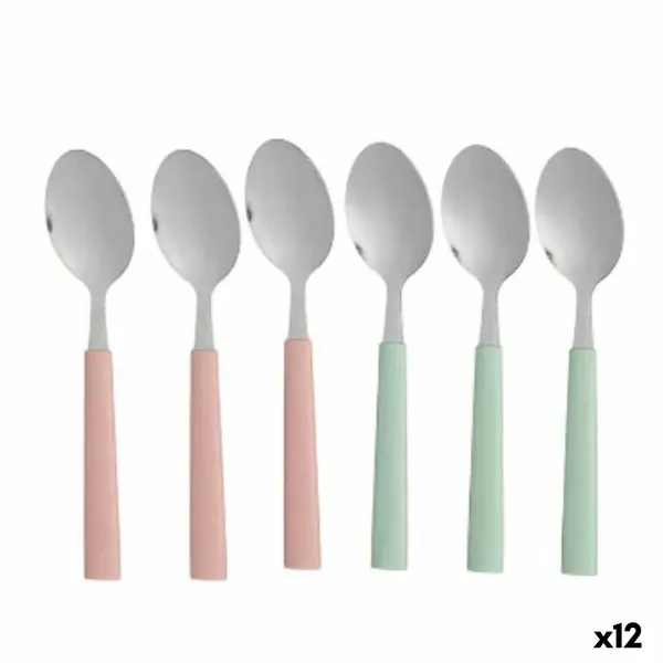 Desertinių šaukštų rinkinys Kinvara Žalia Rožinė Sidabras Nerūdijantis plienas Plastmasinis 15,7 cm 9 x 24 x 3 cm Desertas (12 v
