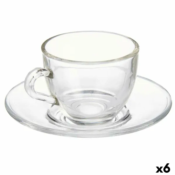 Tase ar šķīvi Vivalto Caurspīdīgs Stikls 85 ml (6 gb.)