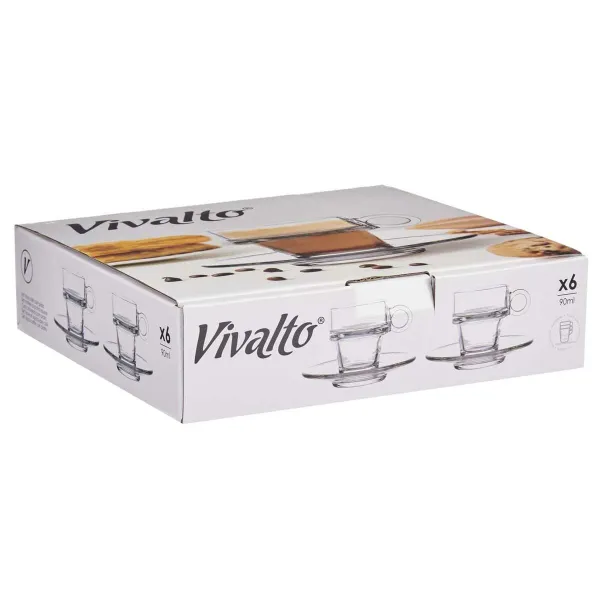 Чашка с тарелкой Vivalto Прозрачный Cтекло 90 ml (6 штук)