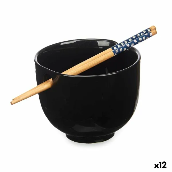 Dubuo Kinvara Juoda Bambukas Porcelianas 24 x 10,7 x 13,3 cm Lazda asiatico/oriental (12 vnt.)