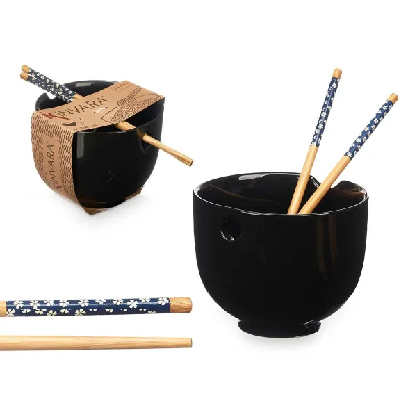 Bowl Kinvara Black Bamboo Porcelain 24 x 10,7 x 13,3 cm Toothpicks asiatico/oriental (12 Units)