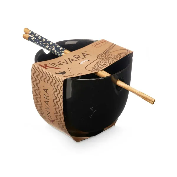 Bowl Kinvara Black Bamboo Porcelain 24 x 10,7 x 13,3 cm Toothpicks asiatico/oriental (12 Units)