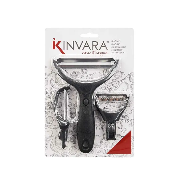 Set of Peelers Kinvara Metal Stainless steel polypropylene ABS 14,5 x 22 x 2,5 cm Interchangeable heads 3 Pieces (24 Units)