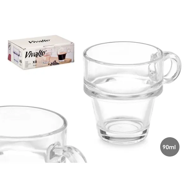 Osainen kahvikuppisetti Vivalto Läpinäkyvä Lasi 90 ml (6 osaa)