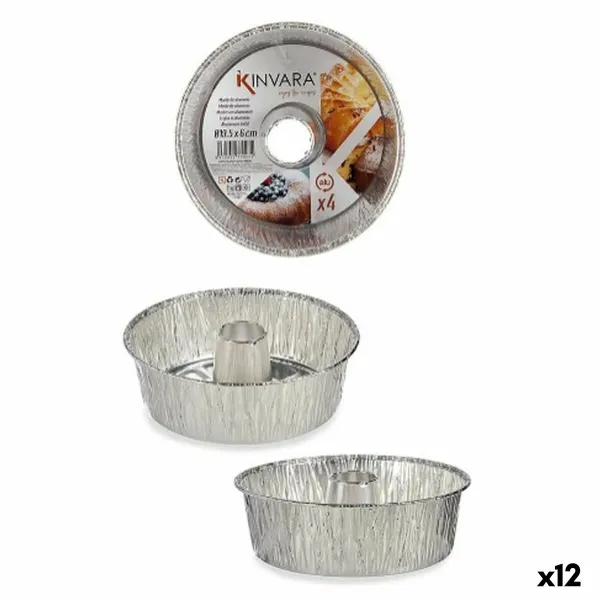 Tortų skardinių rinkinys Kinvara Sidabras Aliuminis 19,5 x 7 x 19,5 cm 19,5 x 19,5 x 6 cm 4 Dalys (12 vnt.)