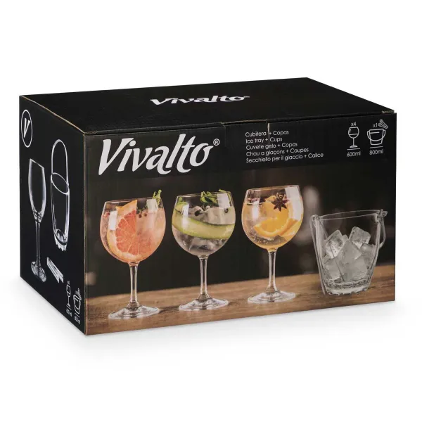 Jääkulho Vivalto Läpinäkyvä Metalli Kristalli 14,5 x 12 x 12,5 cm 4x (10,5 x 20 cm) 36 x 21,5 x 23,5 cm Lasit (2 osaa)