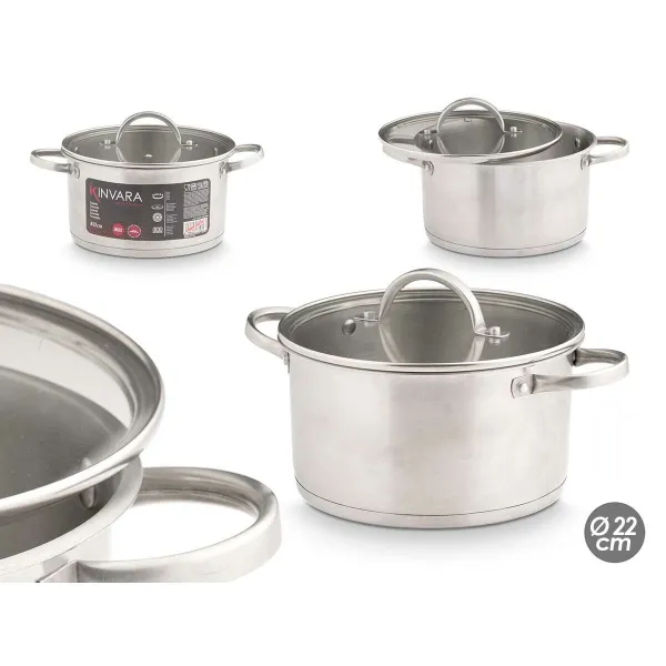 Casserole with glass lid Kinvara Silver 3,8 L 29 x 12 x 22 cm 29 x 16 x 22 cm Induction (6 Units)