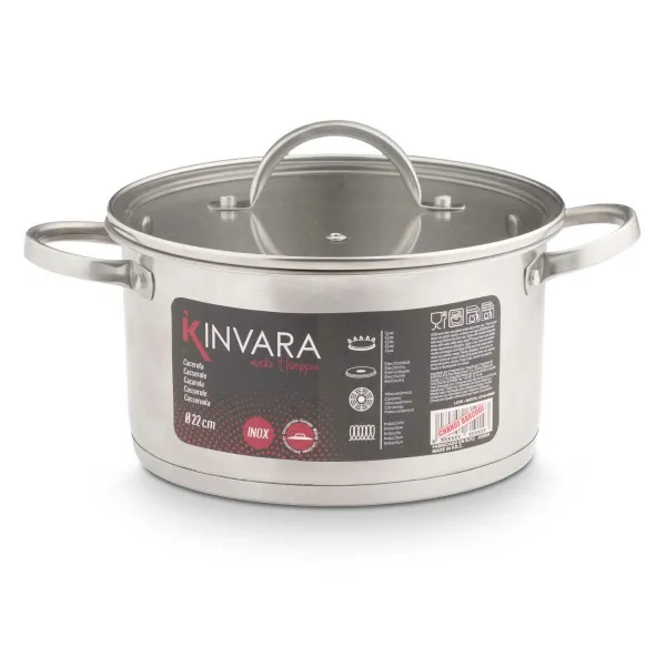 Puodas su stikliniu dangčiu Kinvara Sidabras 3,8 L 29 x 12 x 22 cm 29 x 16 x 22 cm Indukcija (6 vnt.)