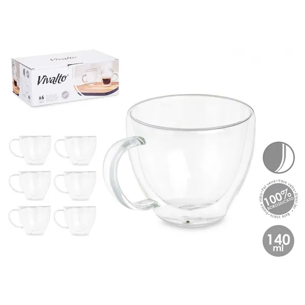 Arbatos ir kavos puodelis Vivalto Skaidrus Borosilikatinis stiklas 140 ml (6 vnt.)