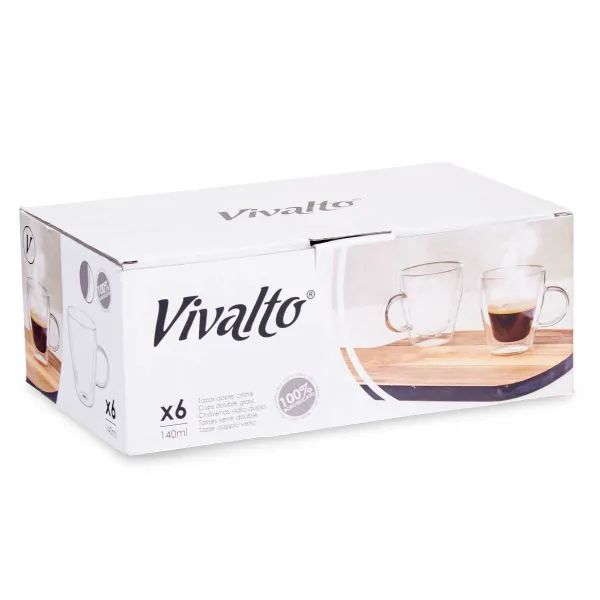 Tējas un kafijas tase Vivalto Caurspīdīgs Borosilikāta glāze 140 ml (6 gb.)