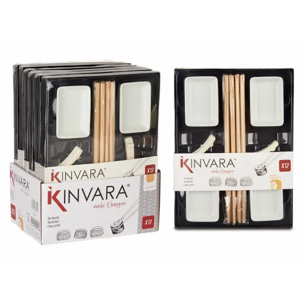 Sushi Set Kinvara White Bamboo Porcelain 27,5 x 2,5 x 20,5 cm 19,5 x 2,5 x 26,5 cm (12 Pieces) (6 Units)