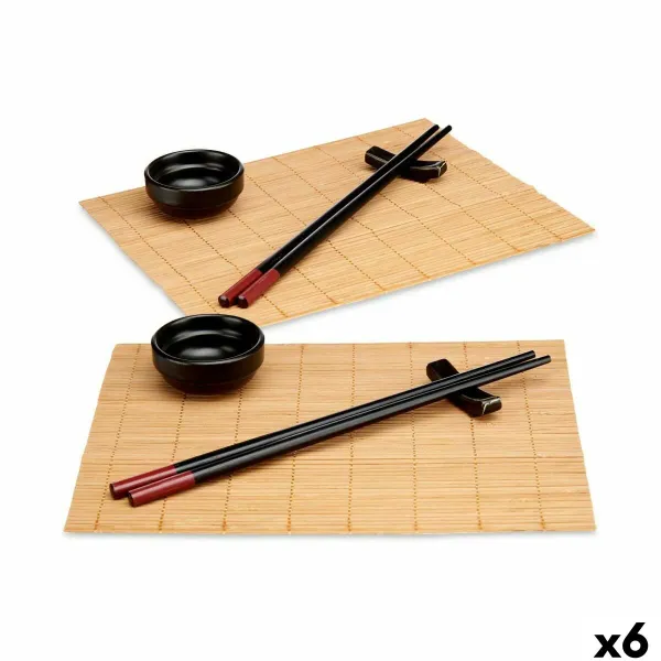 Sushisetti Kinvara Musta Luonnollinen Bambu Indai 16,5 x 3 x 30 cm (8 Kappaletta) (6 osaa)