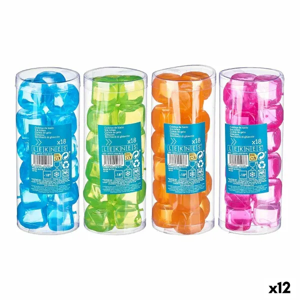 Reusable cooling cubes Leknes Blue Green Orange Pink Polyethylene Distilled water 6,5 x 16 x 6,5 cm 18 Pieces (12 Units)