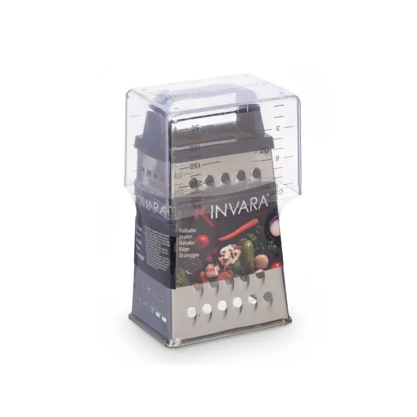 Grater with Container Kinvara Transparent Silver Stainless steel polypropylene polystyrene 9 x 6,7 x 20,5 cm (12 Units)