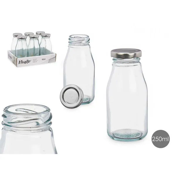 Стеклянная бутылка Vivalto Прозрачный Серебристый PVC Металл Cтекло 250 ml (6 штук)